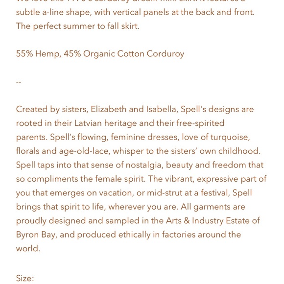 Spell Faye Corduroy Skirt in Caramel Size M - Picture 11 of 11